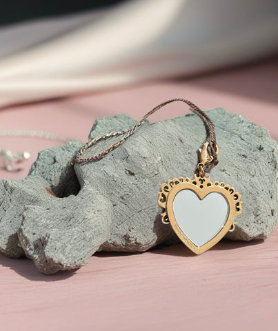 Ciondolo specchio cuore piccolo  con frase per collana vari colori e varie scritte So Glamour cordino in camoscio omaggio