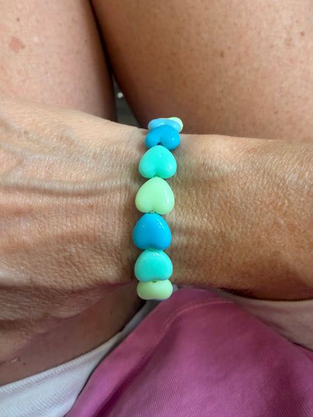Bracciale colors Beads giro cuori small effetto lucido mix colori verde acqua e turchese