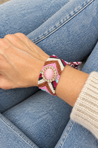 Bracciale friendship con bottone seta e cristalli