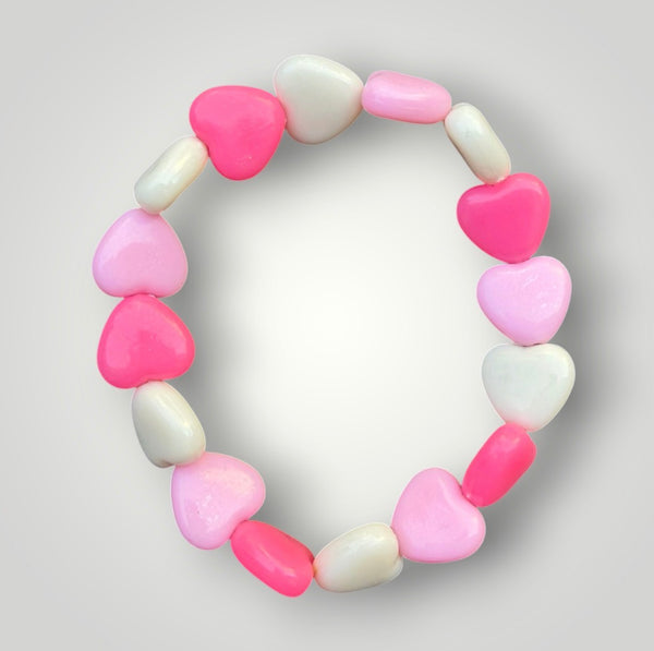 Bracciale colors Beads giro cuori small effetto lucido fuxia rosa bianco