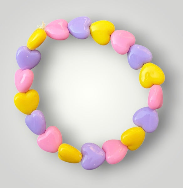 Bracciale colors Beads giro cuori small effetto lucido rosa lilla giallo