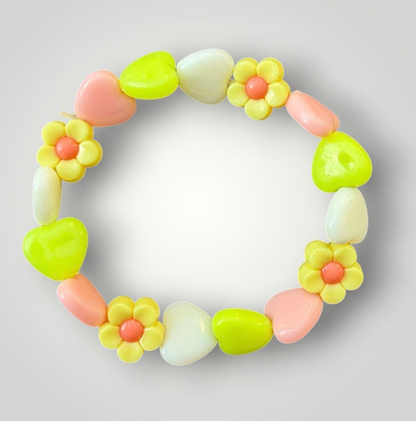 Bracciale colors Beads giro cuori small e fiori giallo bianco salmone