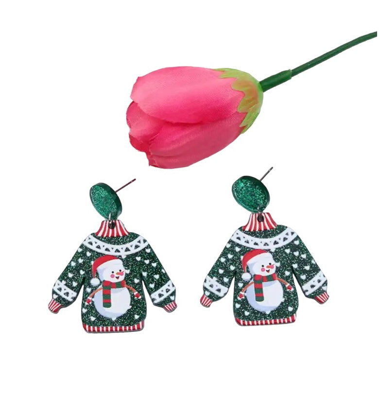 Mono orecchino Christmas Edition  maglione di Natale con renna Babbo Natale pupazzo di neve