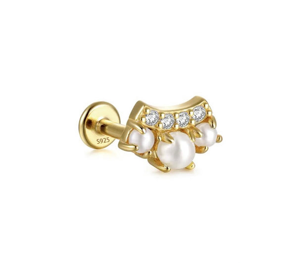 Mono orecchino piercing argento 925 perle e crystal