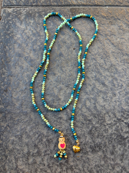 Collana Chinitos  de La Buena  Suerte ottanio verde acqua oro
