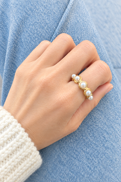 Anello fedina giro perle