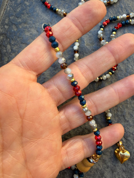 Collana Chinitos  de La Buena  Suerte blu rosso brillante marrone oro grigio perla