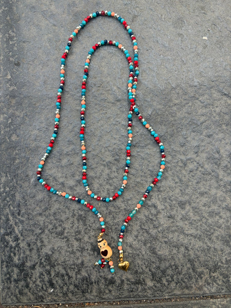Collana Chinitos  de La Buena  Suerte ottanio argento rosso intenso rosso brillante blu
