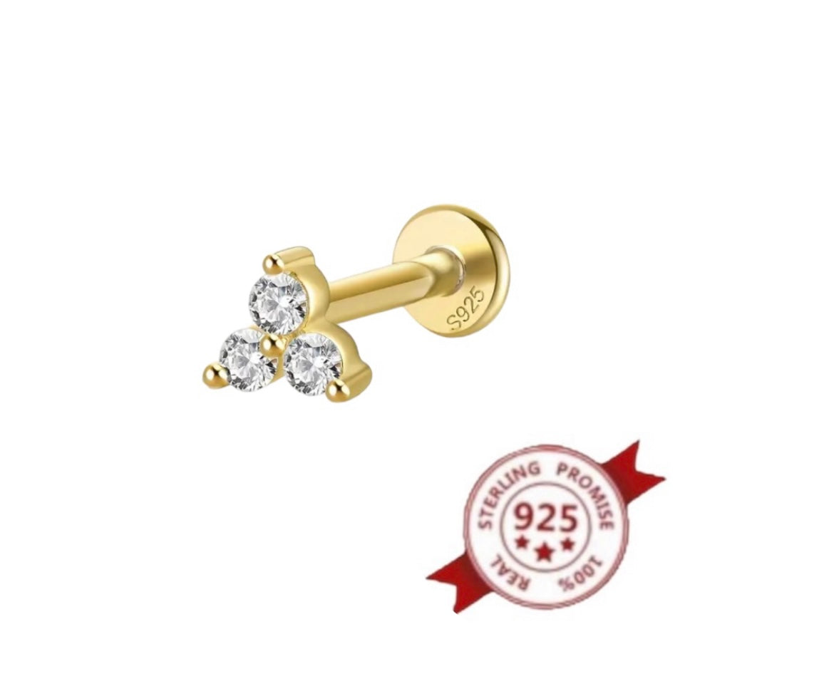 Mono orecchino piercing trifoglio  in argento 925