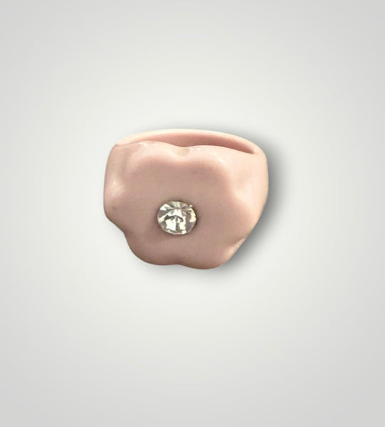 Anello resina forma fiore con cristallo punto luce vari colori