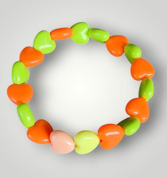 Bracciale colors Beads giro cuori small effetto lucido giallo arancio e verde pistacchio salmone