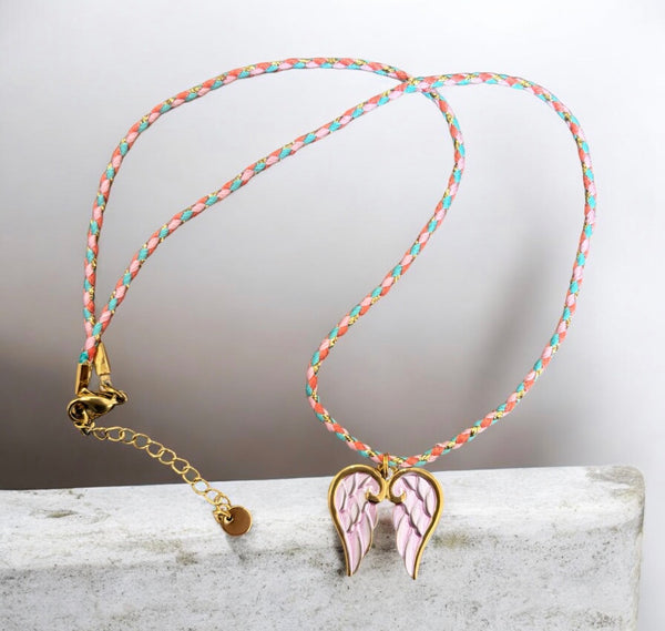 Collana Summer Ibiza Ali d’angelo rosa cordino vari colori