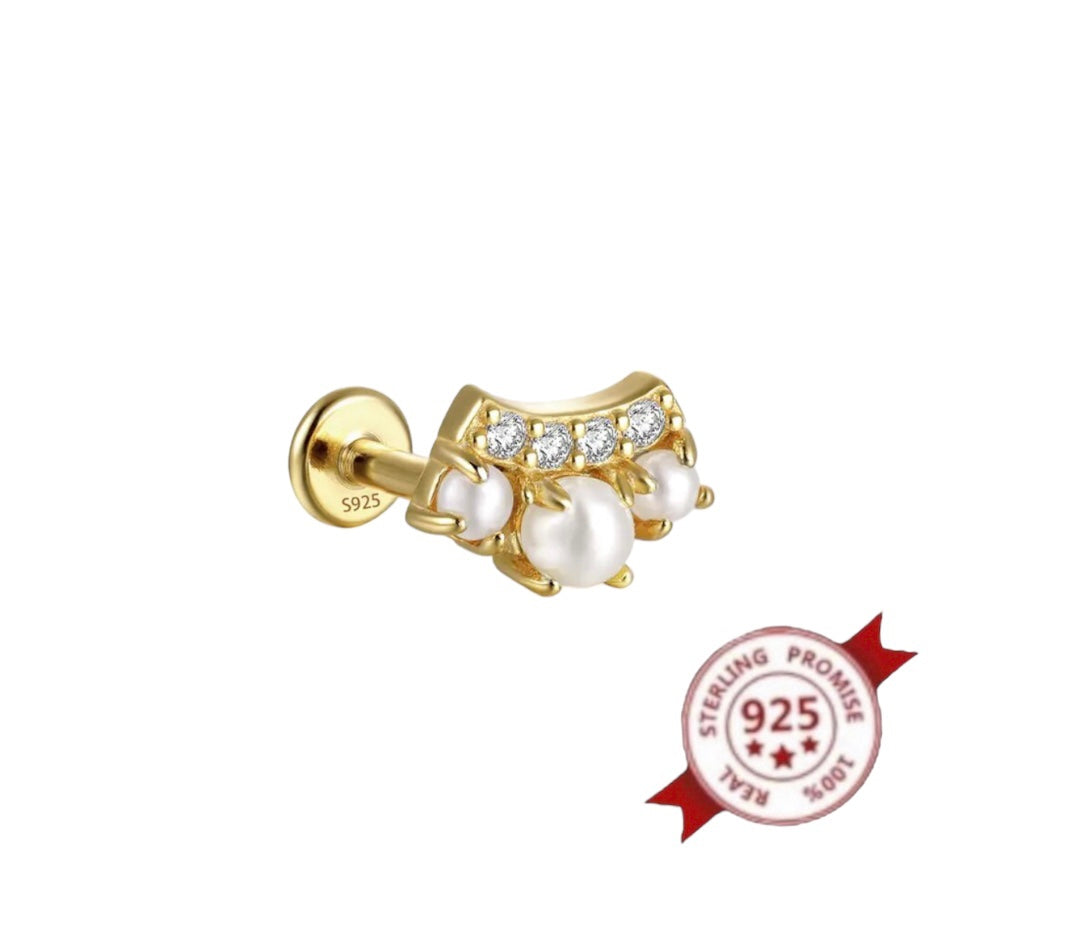 Mono orecchino piercing argento 925 perle e crystal