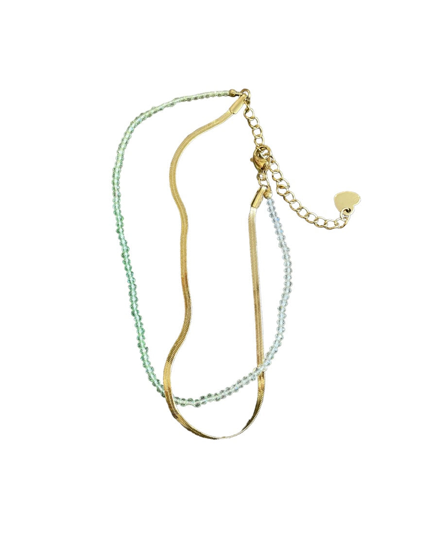 Cavigliera doppia snake piatto e cristallini vari colori