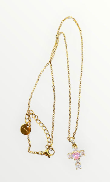 Collana croce con cuore Krystal vari colori