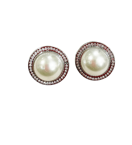 Coppia orecchini rotondo con perla  e crystal due varianti colore
