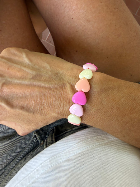 Bracciale colors Beads giro cuori small effetto lucido  fuxia rosa salmone bianco