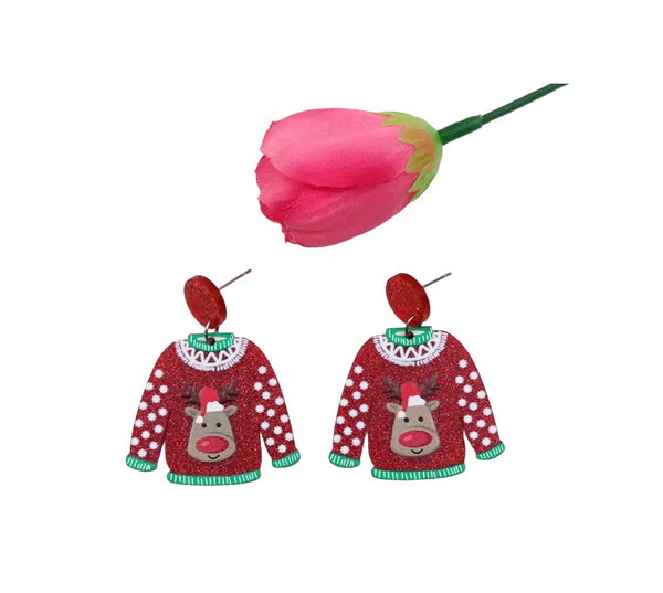 Mono orecchino Christmas Edition  maglione di Natale con renna Babbo Natale pupazzo di neve