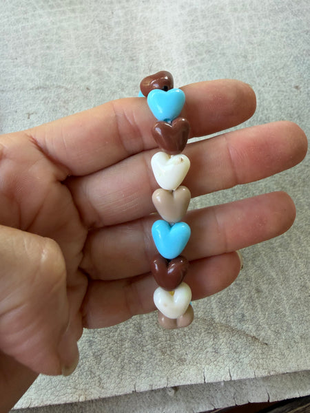Bracciale colors Beads giro cuori small effetto lucido cioccolato beige turchese bianco