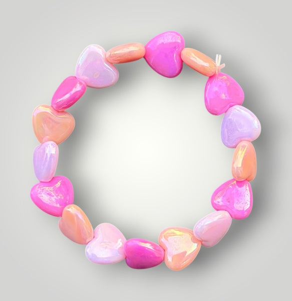 Bracciale colors Beads giro cuori small effetto perlato fuxia rosa salmone
