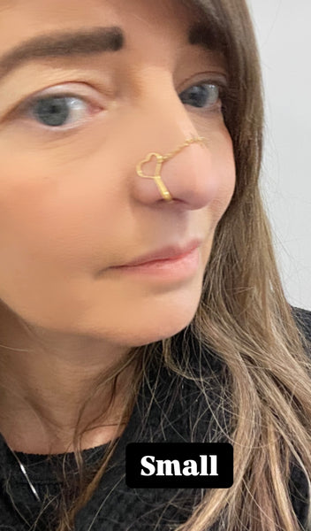Orecchino per il naso clip Shaper bridge face jewels cuori e catenina vari colori