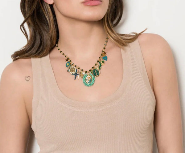 Collana principessa Glam Holy Mary multi charms green