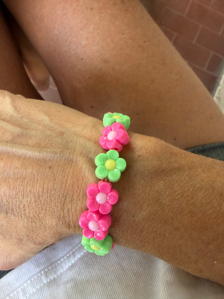 Bracciale colors Beads giro fiori fucsia verde