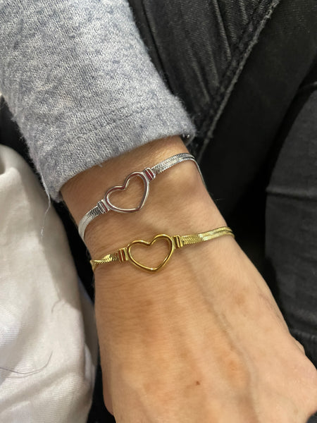 Bracciale snake piatto cuoricino due varianti colore