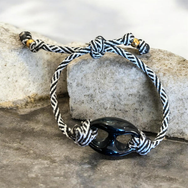 Bracciale Marine Florida chain  regular  centrale nero cordino in vari colori