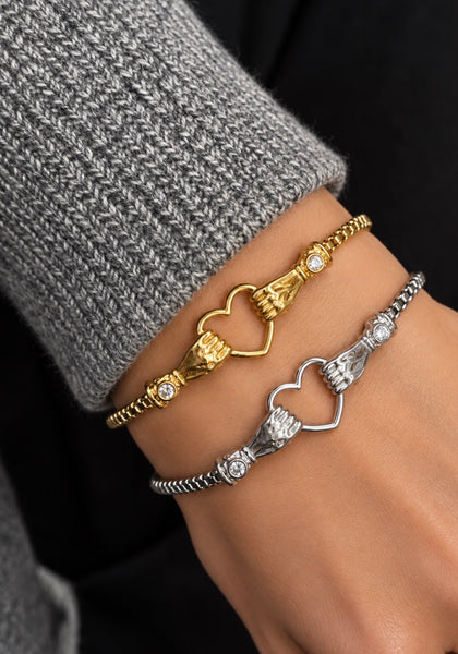 Bracciale Cuore con mani crystal  spesso due varianti colore