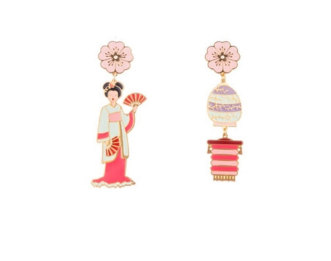 Coppia orecchini principessa glam geisha lanterna
