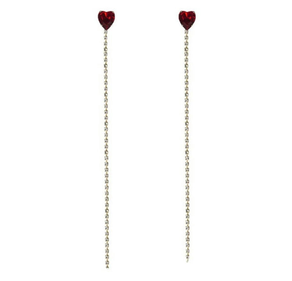 Mono orecchino lovely tennis lungo cristalli con cuore vari colori