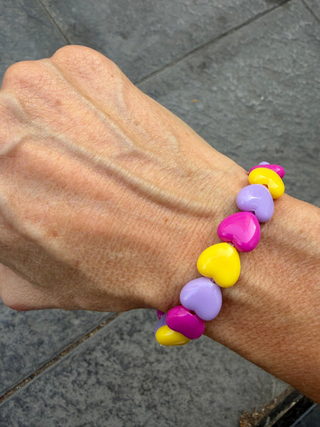 Bracciale colors Beads giro cuori small effetto lucido lilla giallo ciclamino
