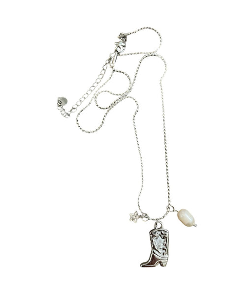 Collana multi charms stivale texano con perla e stellina due varianti colore