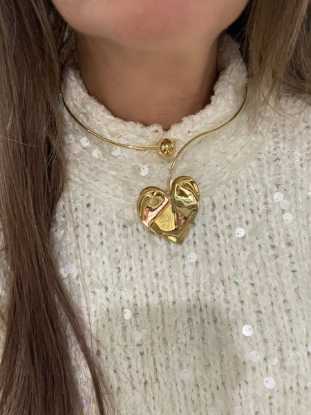Collana rigida maxi cuore e sfera