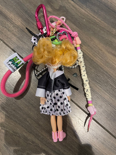 Pimp your Bag charms per borsa e
portachiavi Keychain Barbie Shelly
capelli biondi ricci abitìno pois