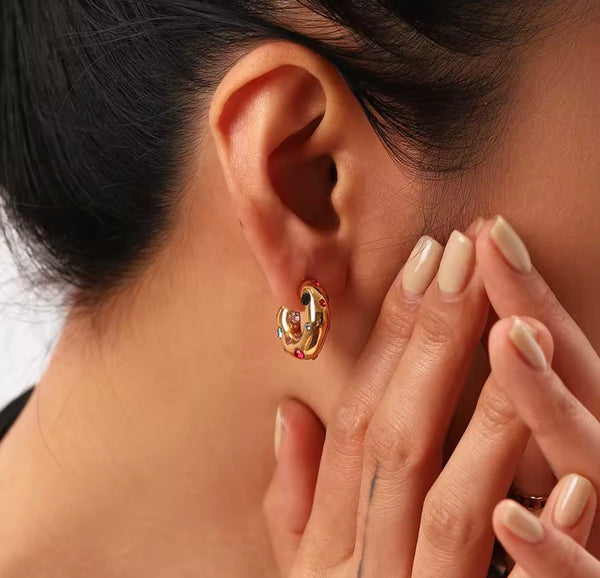 Coppia orecchini Donuts Crystal rainbow Gold