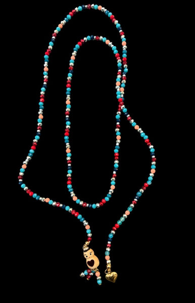 Collana Chinitos  de La Buena  Suerte ottanio argento rosso intenso rosso brillante blu