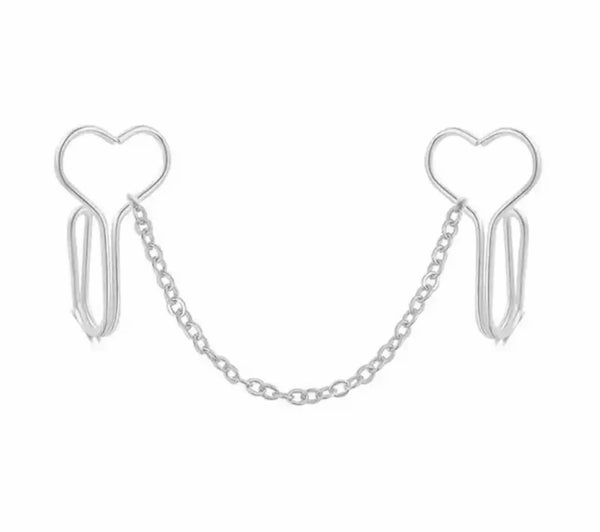 Orecchino per il naso clip Shaper bridge face jewels cuori e catenina vari colori