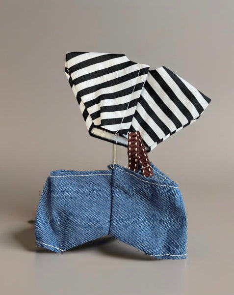 Salopette jeans monospalla tshirt rigata abitìno completo per Labubu