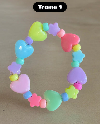 Bracciale Beads giro beads stelline  e cuori large vari colori