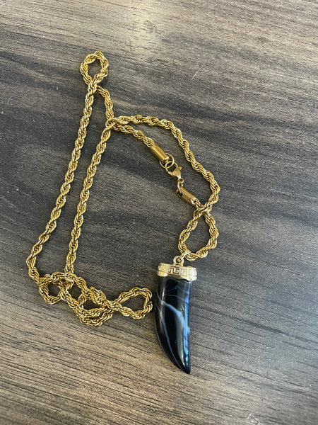 Collana corno pietra dura naturale e Rope corno nero