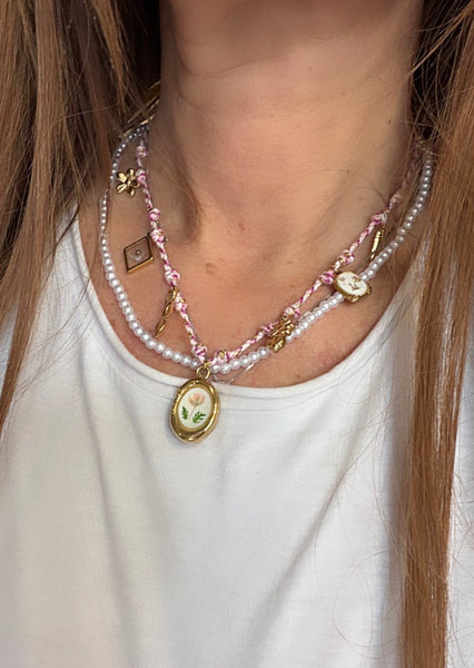 Collana Isla Bonita doppia perle e cordino multi charm