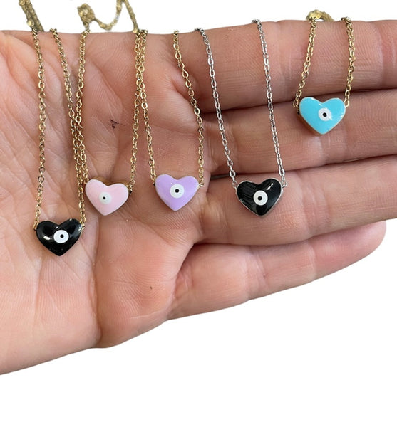 Collana cuoricino con occhio vari colori