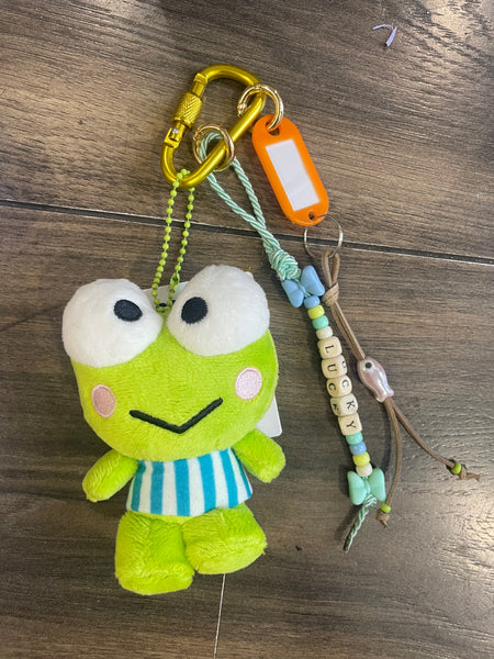 Portachiavi e applique borsa Pimp your Bag keroppi  abitìno azzurro in peluche