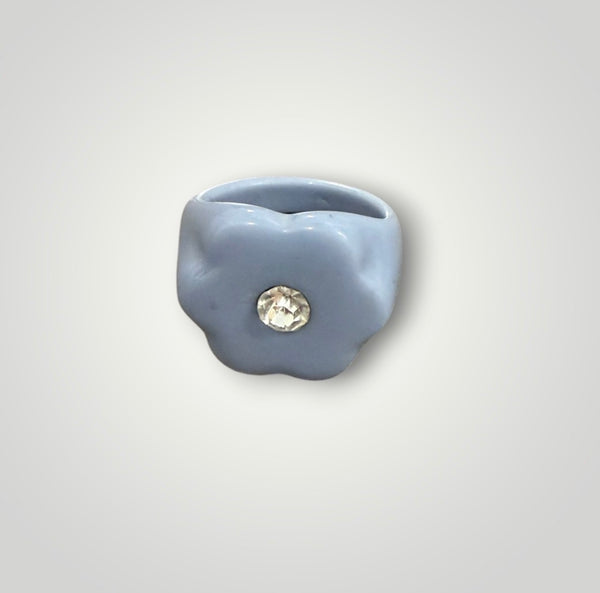 Anello resina forma fiore con cristallo punto luce vari colori