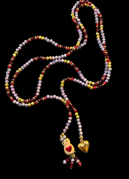 Collana Chinitos  de La Buena  Suerte rosa burgundy rosso brillante oro