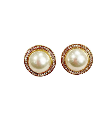 Coppia orecchini rotondo con perla  e crystal due varianti colore