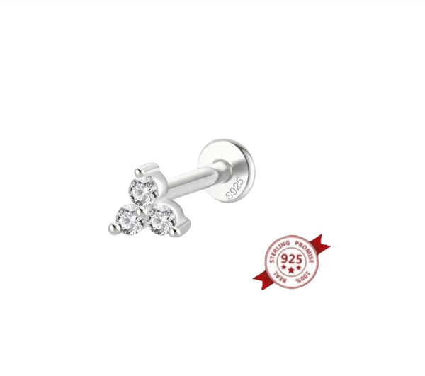 Mono orecchino piercing trifoglio  in argento 925
