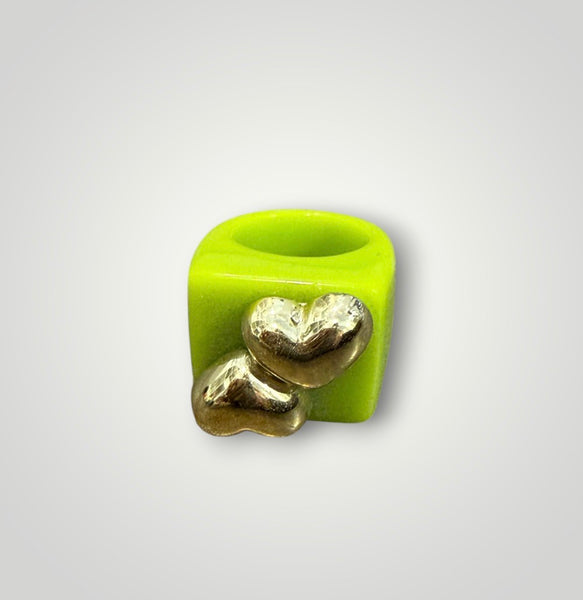 Anello resina cuore doppio oro